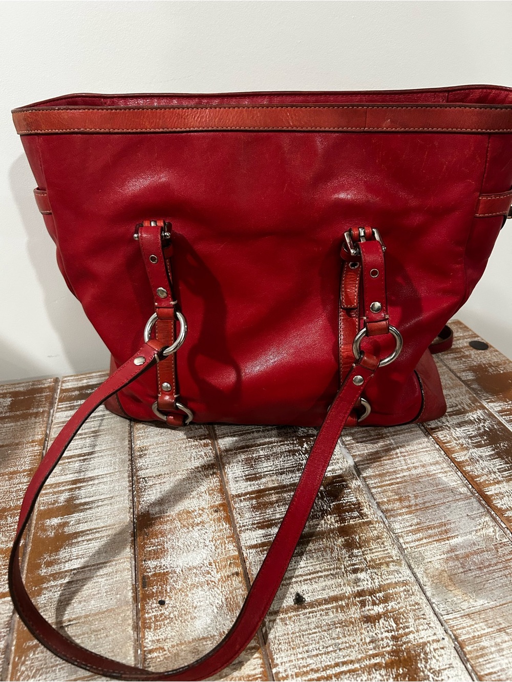 Coach Red Leather Double-Handle Gallery Tote with Ring Hardware F11525 - Picture 5 of 8
